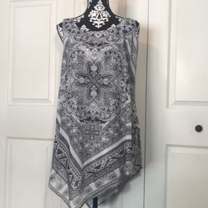 Black/White Sleeveless Tee with Flowing Overlay